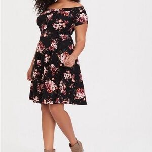 Torrid Mini Studio Luxe Ponte Off-Shoulder Skater Dress.